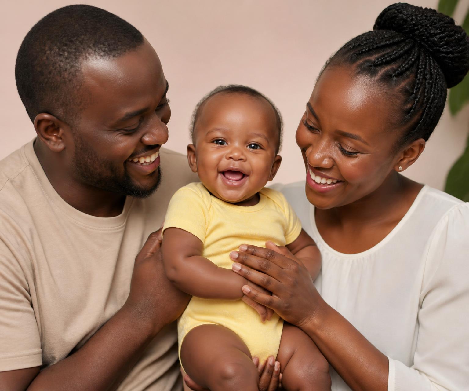 Smiling Kenyan mother holding her happy baby